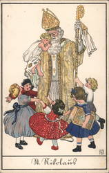 Saint Nicholas Surrounded by Children Santa Claus Marianne Hltschmann-Steinberger Postcard Postcard Postcard