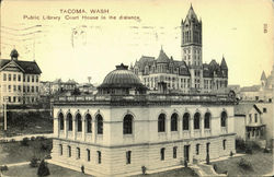 Public Library Court House In The Distance Postcard