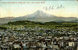 Bird's Eye View Of Portland And Mount Hood Postcard