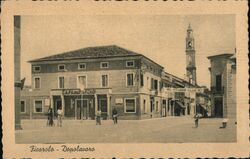 Cafe Commercio and Church Tower, Ficarolo, Italy Postcard