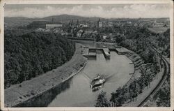 Roudnice nad Labem, Czechoslovakia - River View with Steamboat Postcard