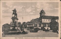 Poděbrady Castle and King George of Poděbrady Statue Czechoslovakia Postcard Postcard Postcard