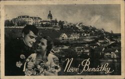 Couple with Flowers, Nove Benatky, Czechoslovakia Postcard