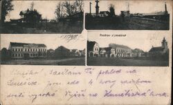 Lenešice, Bohemia, Train Station, School, Church, Street View Postcard