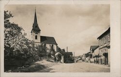 Church and Street Scene in Horní Jelení, Czechia Czechoslovakia Postcard Postcard Postcard