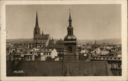 Plzen Cityscape with Church and Tower Plzeň, Czechoslovakia Postcard Postcard Postcard