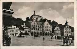 Náchod, Czechoslovakia - Town Square with Náchod Castle Postcard Postcard Postcard