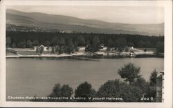 Chodsko-Babylon, Swimming Pool and Cabins, Haltrava in Background Postcard