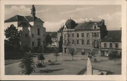 Benešov, Czechoslovakia - Town Square View Postcard