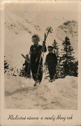 Children Skiing in Sumava, Czechoslovakia Sušice, Czechoslovakia Postcard Postcard Postcard