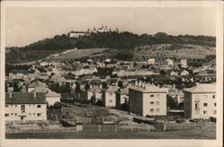 Příbram, Czechoslovakia - City View with Church on Hill Postcard Postcard Postcard