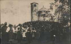 Crowd Gathered at Chapel of St. George on Říp Mountain Czechoslovakia Postcard Postcard Postcard