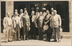 Group of Men in Suits and Hats Havlicek-Tyr Building Postcard