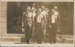 Group of Men on Steps Havlicek-Tyr Building, 1927 Postcard