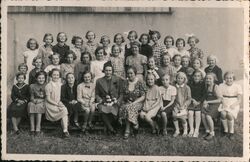 Vintage Class Photo with Two Teachers Postcard