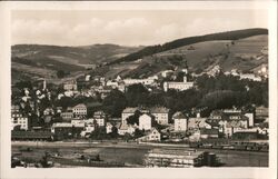 Vsetín, Czechoslovakia - Town View with Train Station Postcard Postcard Postcard