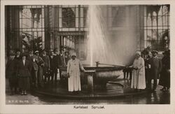 Karlsbad Sprudel Spouting Geyser with Tourists Karlovy Vary, Czechoslovakia Postcard Postcard Postcard