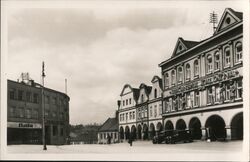 Jaromer, Czechoslovakia - Town Square with Bata Store Postcard Postcard Postcard