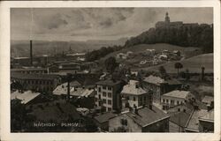 Náchod Plhov, View of City with Castle on Hill Postcard