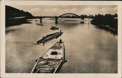 Men Poling Rafts of Logs on Váh River, Piešťany, Slovakia Eastern Europe Postcard Postcard Postcard