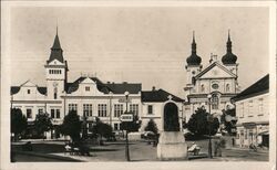 Stará Boleslav Town Square with Church and Town Hall Postcard