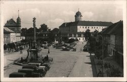 Poděbrady, Czechoslovakia - Town Square and Chateau Postcard Postcard Postcard