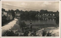 Popelín, Czechoslovakia - Pond with Statue Postcard