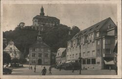 Náchod, Czechoslovakia - Town Square, City Hall, Castle Postcard