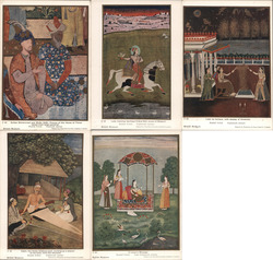 Set of 6 Indian Mughal School Paintings Postcards Asian Postcard Postcard