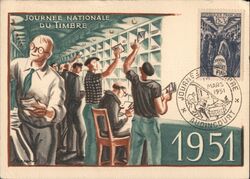 1951 French National Stamp Day Postcard Postcard