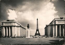 Paris France Eiffel Tower Trocadero Palace Statue 1956 Postcard