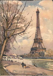 Eiffel Tower from the Seine, Paris France Postcard