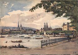 Zurich Cityscape, Limmat River, Switzerland Postcard