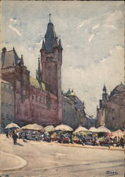 Basel, Rathaus - Marketplace Scene Postcard