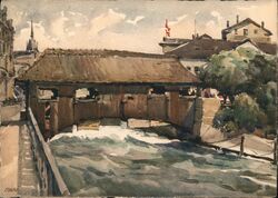 Zurich: Unterer Muhle Steg Covered Bridge Postcard