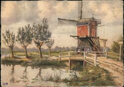 Vintage Dutch Windmill Scene Postcard Postcard