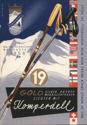 1958 Badgastein World Championship Skiing, Komperdell Poles Postcard