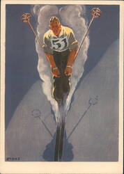 1928 Olympics St. Moritz Skiing Postcard Switzerland Postcard Postcard