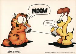 Garfield and Odie Talk on a Tin Can Phone Cartoons Jim Davis Postcard Postcard Postcard