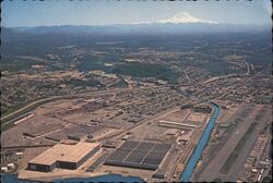 Aerial View of Boeing Aircraft Co. Plant, Renton, WA with Mount Rainier Postcard