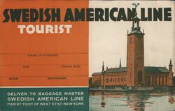 Swedish American Line Tourist Baggage Tag, Stockholm Town Hall 