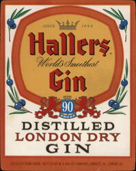 Haller's World's Smoothest Gin Vintage Advertising Label Label