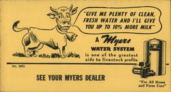 A Myers Water System Advertisement with Cow Cows & Cattle Blotter Blotter Blotter