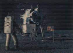 Astronauts on the Moon with US Flag and Lunar Module Postcard