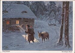 Am Heiligen Abend, Christmas Eve, Man with Donkey Santa Claus Alfred Mallich Postcard Postcard Postcard