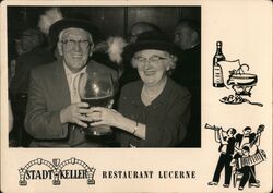 Elderly Couple Toasting with Beer, Stadtkeller Restaurant Lucerne Postcard