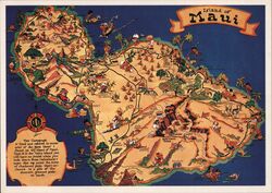 Illustrated Map of Maui, Hawaii Postcard