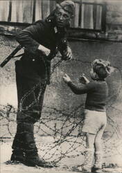 East German Guard & Boy at Checkpoint Charlie, Berlin Wall Postcard