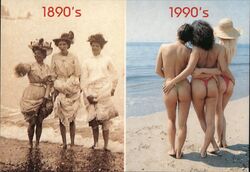 1890s vs 1990s Bathing Suits Postcard