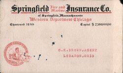 Springfield Fire and Marine Insurance Co. Advertising Card Blotter